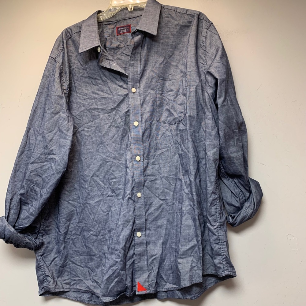 UNTUCKit Button Down Shirt Mens XXL Blue Excellent Cotton Micro Check Long